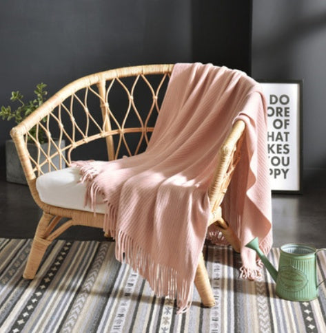 Knitted Acrylic Tassel Throw Blanket