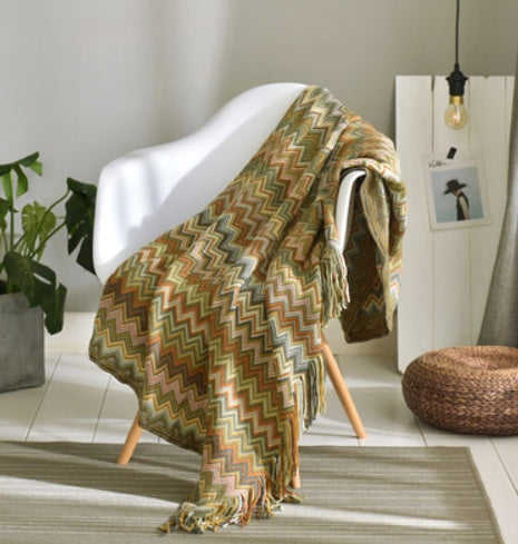 Knitted Acrylic Tassel Throw Blanket