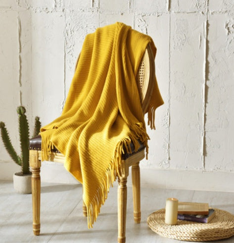 Knitted Acrylic Tassel Throw Blanket