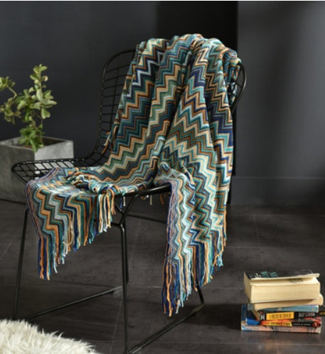Knitted Acrylic Tassel Throw Blanket