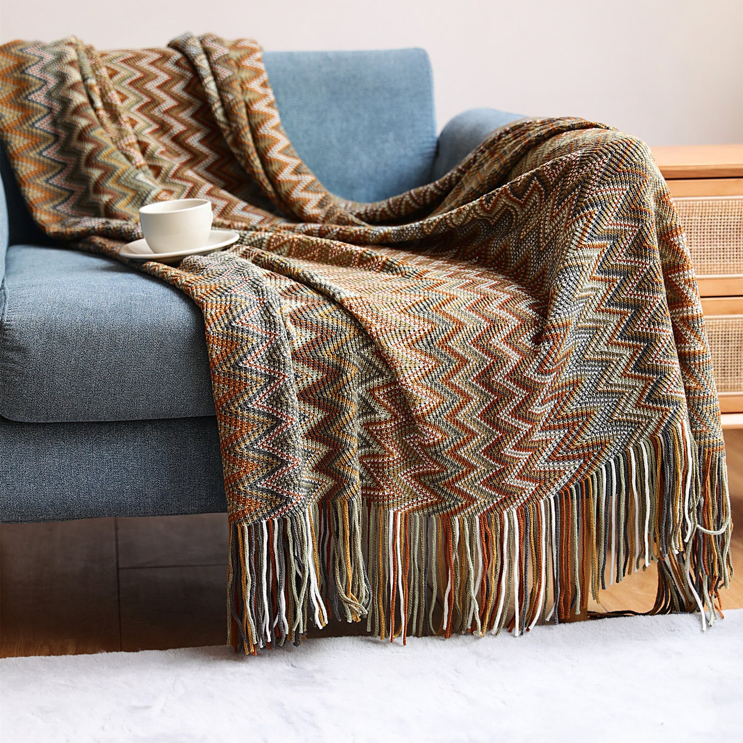 Striped Knitted Blanket – European Style Comfort