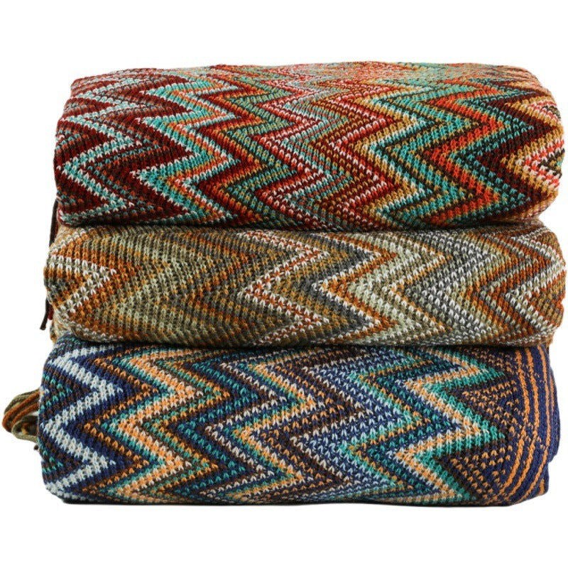 Striped Knitted Blanket – European Style Comfort