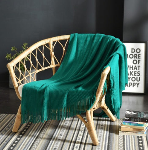 Knitted Acrylic Tassel Throw Blanket