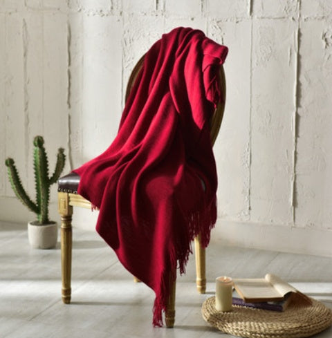 Knitted Acrylic Tassel Throw Blanket
