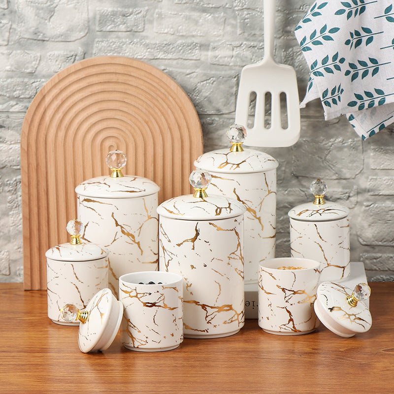 7-Piece Ceramic Storage Jar Set with Shelf – Light Luxury Kitchen Decor