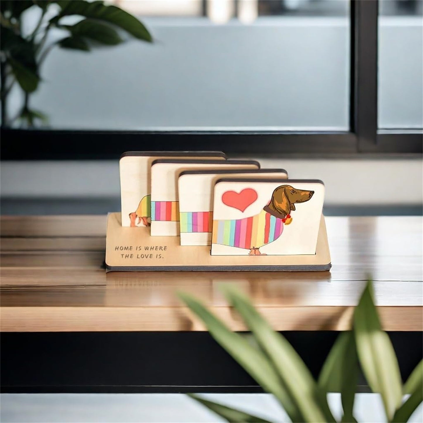Rainbow Sausage Dog Coaster Set