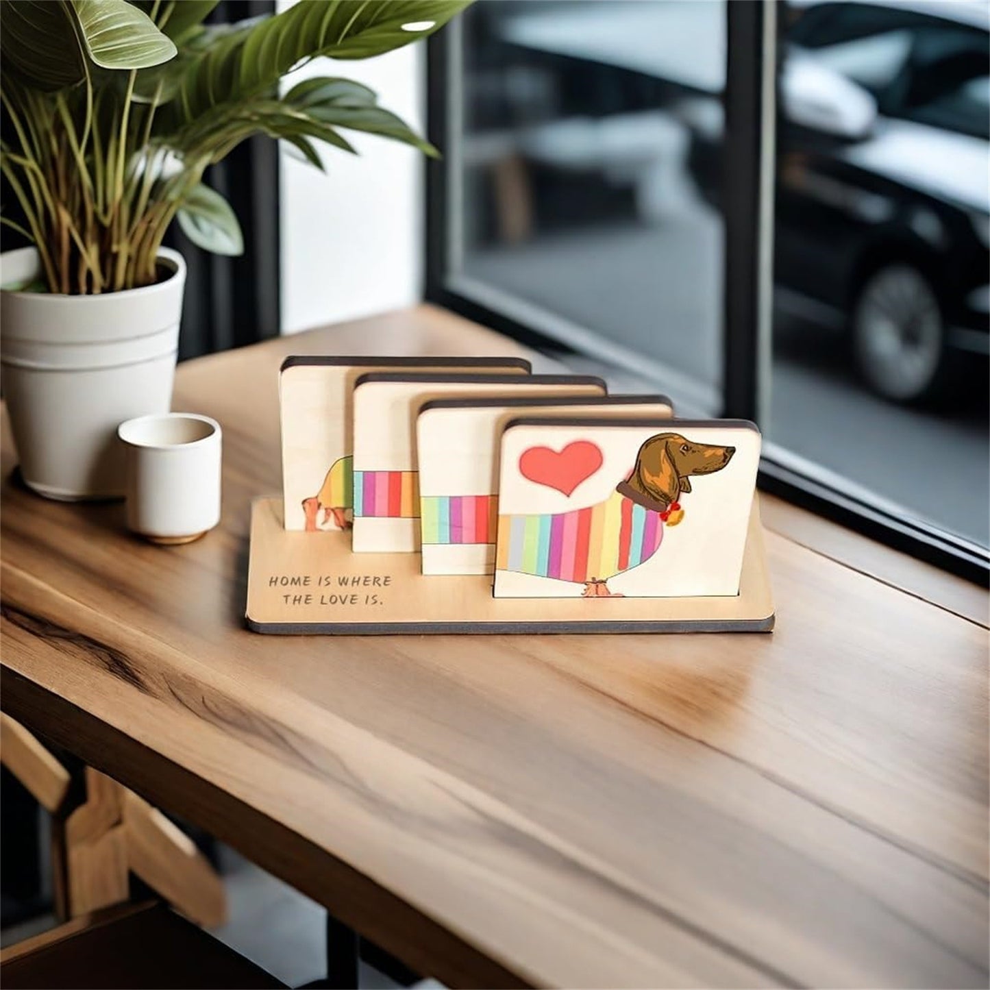 Rainbow Sausage Dog Coaster Set