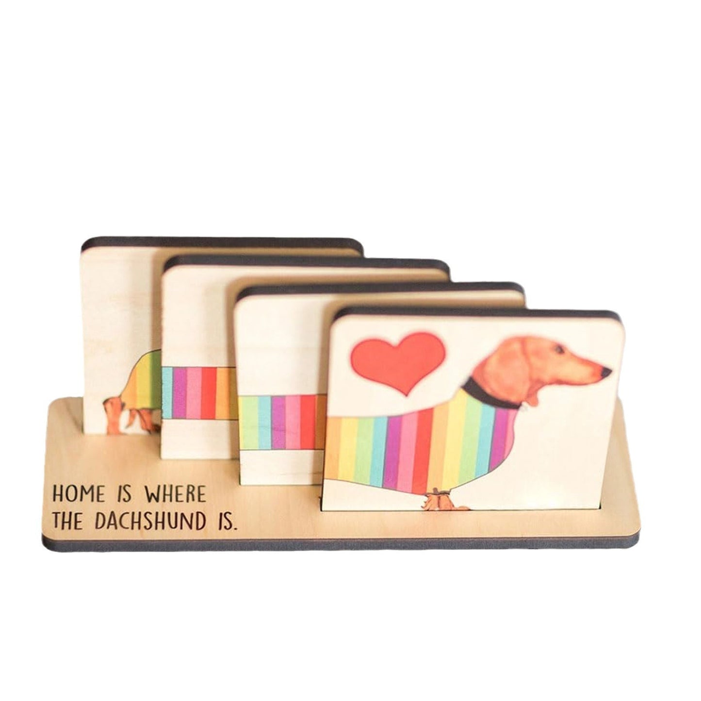 Rainbow Sausage Dog Coaster Set