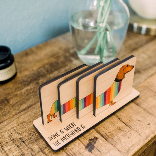 Rainbow Sausage Dog Coaster Set