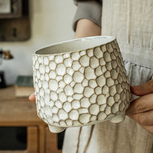 Three-Legged Ceramic Storage Tank – Hammered Pine Cone Pattern